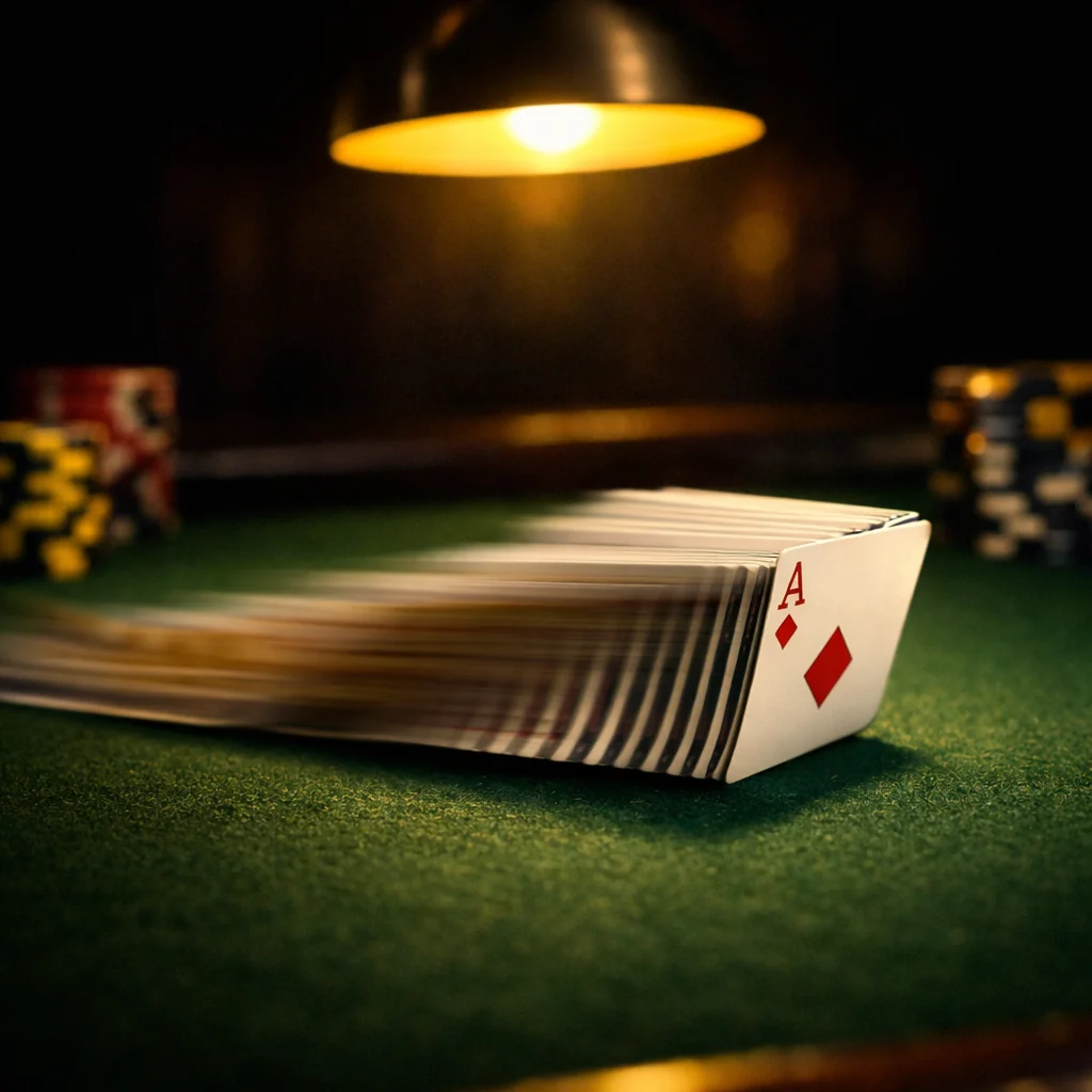 Waaier van speelkaarten op een casinotafel